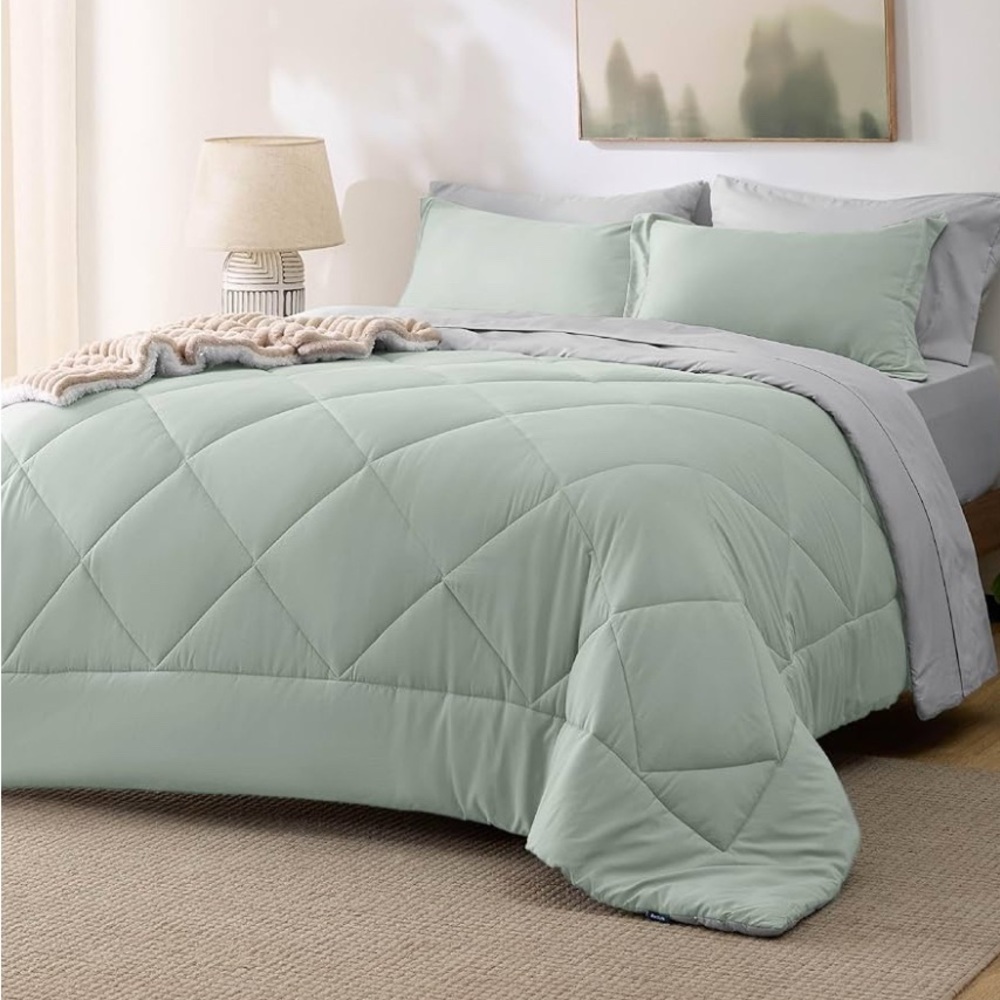 Green Plush Quilted Comforter Set